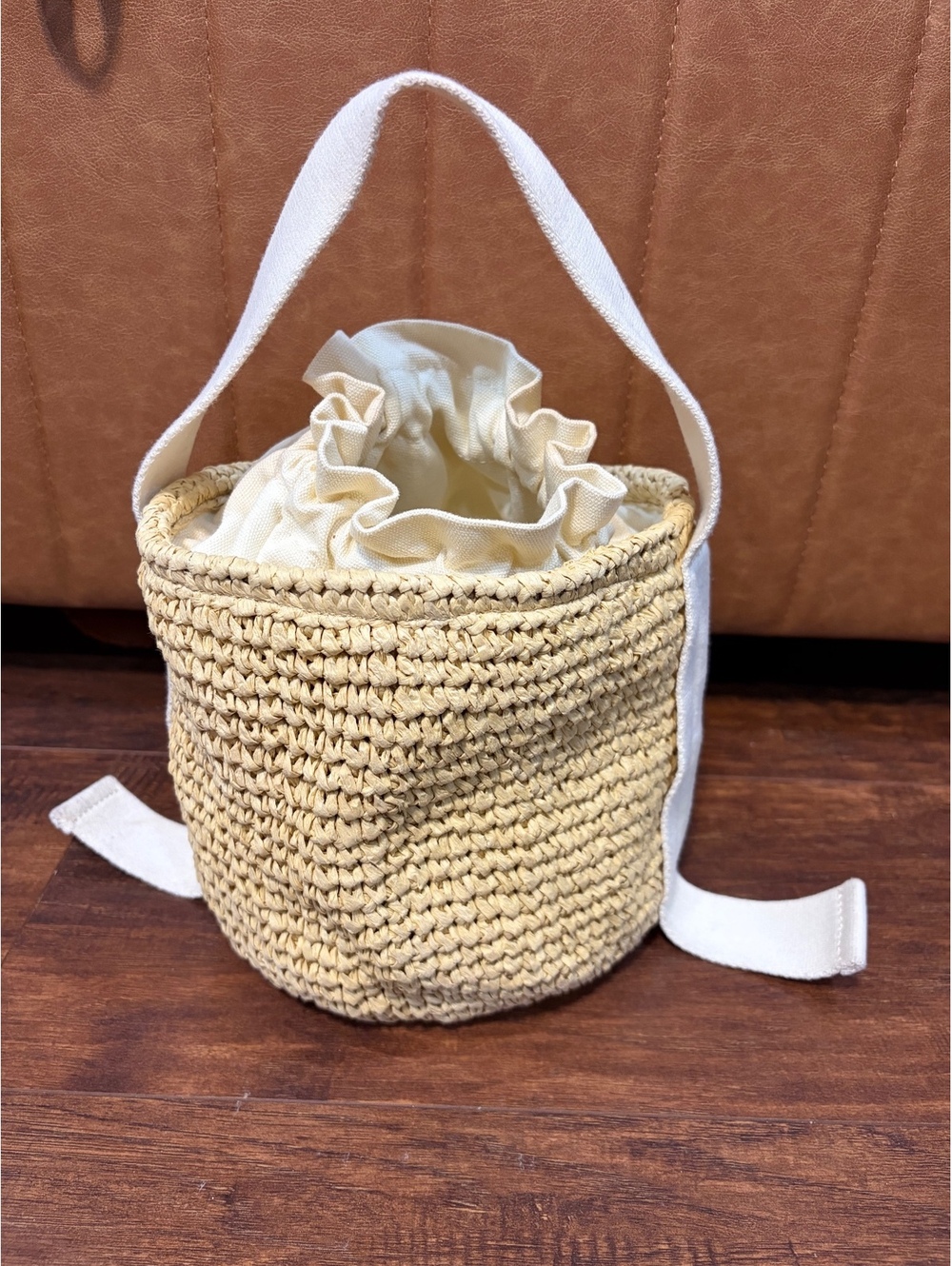 Stoney Clover Lane Woven Straw Raffia Bucket Bag